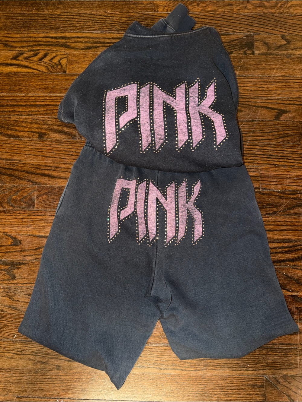 PINK Gray and Black Fleece Sweatshirt
